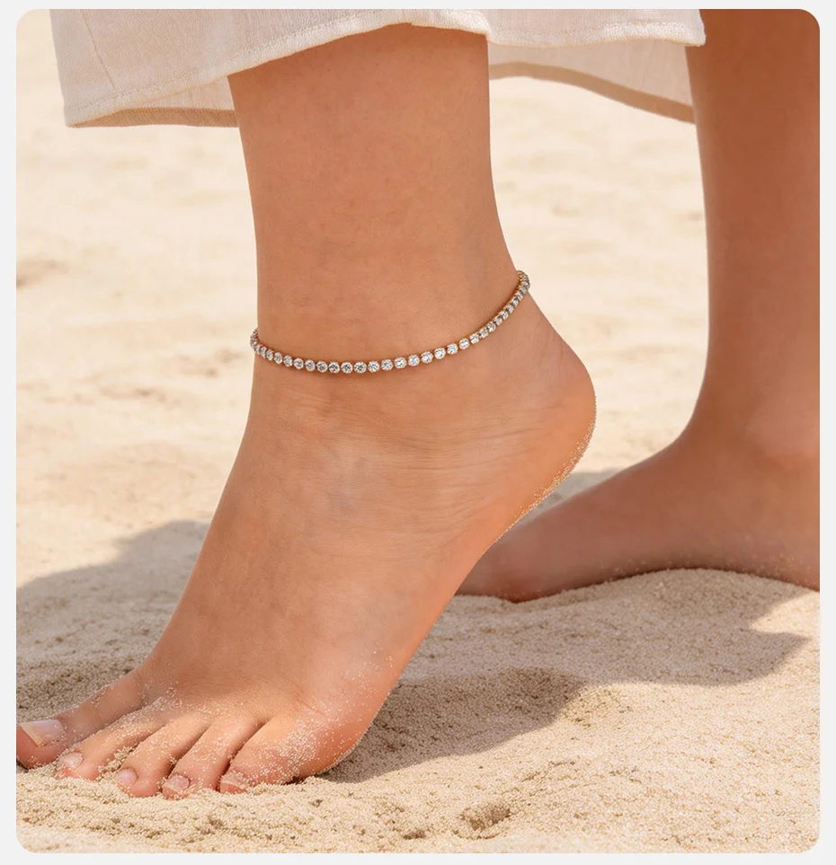 Vnox 3mm Edelstahl Strass-Kristall Fußkette Tennis-Fußkettchen Luxuriöses Vergoldetes Zirkonia-Ketten-Fußkettchen Strand-Schmuck – Detail 3