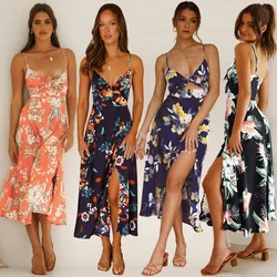 Vestido largo con estampado Floral para primavera y verano, traje Sexy ajustado de talla grande para mujer, 2022