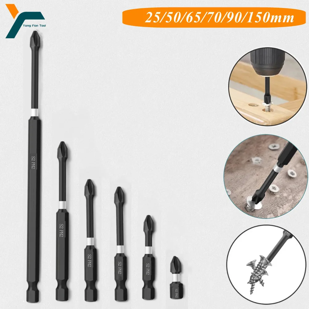 6 Pz Croce Cacciavite Bit Impatto Magnetico Phillips Batch Head 1/4 ''Esagonale Gambo Mano Trapano Elettrico Strumento 25/50/65/70/90/150Mm