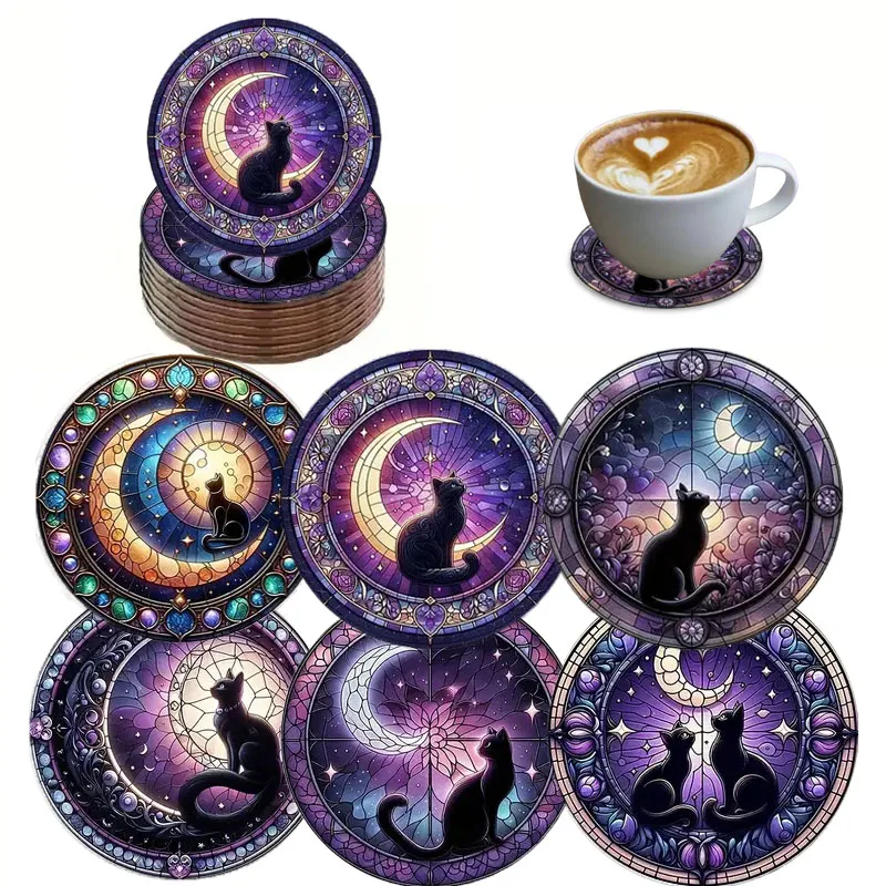 A 6-piece set of cute little cat pattern series color-printed coasters is perfect for home dining tables and Christmas gifts