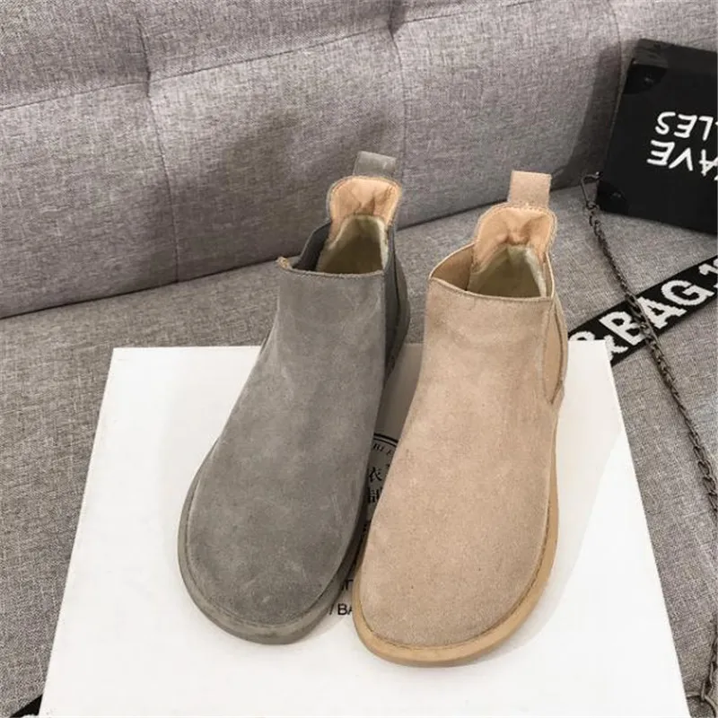 YeddaMavis Brown Leather Chelsea Boots Women Vintage Martens British Casual High Top Shoes Breathable Ankle Boots Walking Shoes