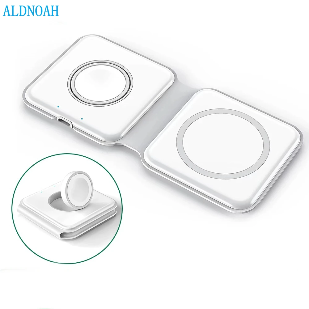 

2 in 1 15W Magnetic Foldable Portable Wireless Charger for iPhone 14 13 12 Pro Max mini X 8 AirPods Pro 3 Apple Watch 8 7 SE 6