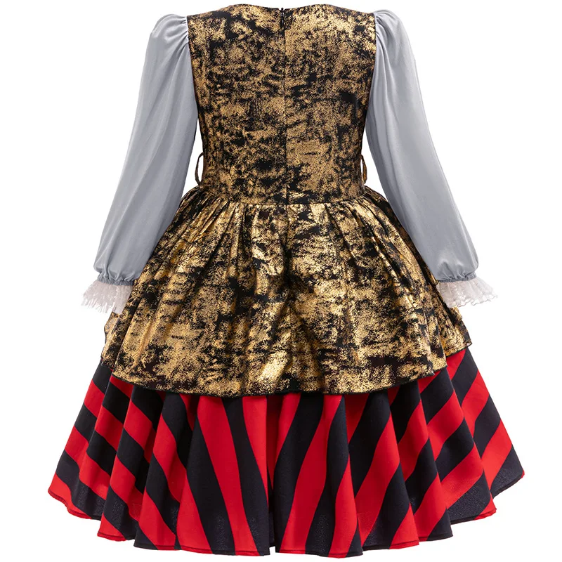 Children's Halloween Pirate Cosplay Costume 2025 Girls Fashion Color Block Lace Skirt Carnival Birthday Stage Costume