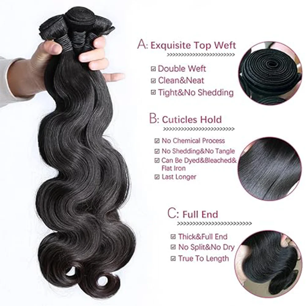 40 inch Body Wave Human Hair Bundles Brazilian Hair Bundles Natural Color 100% Human With Closure