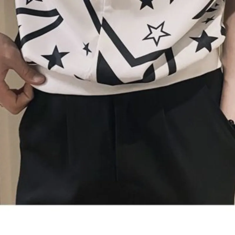 Summer Men's 2024 New Patchwork Square Collar Button Printing Slim Fit Fashion Casual Comfortable All-match Half Sleeve Shirts