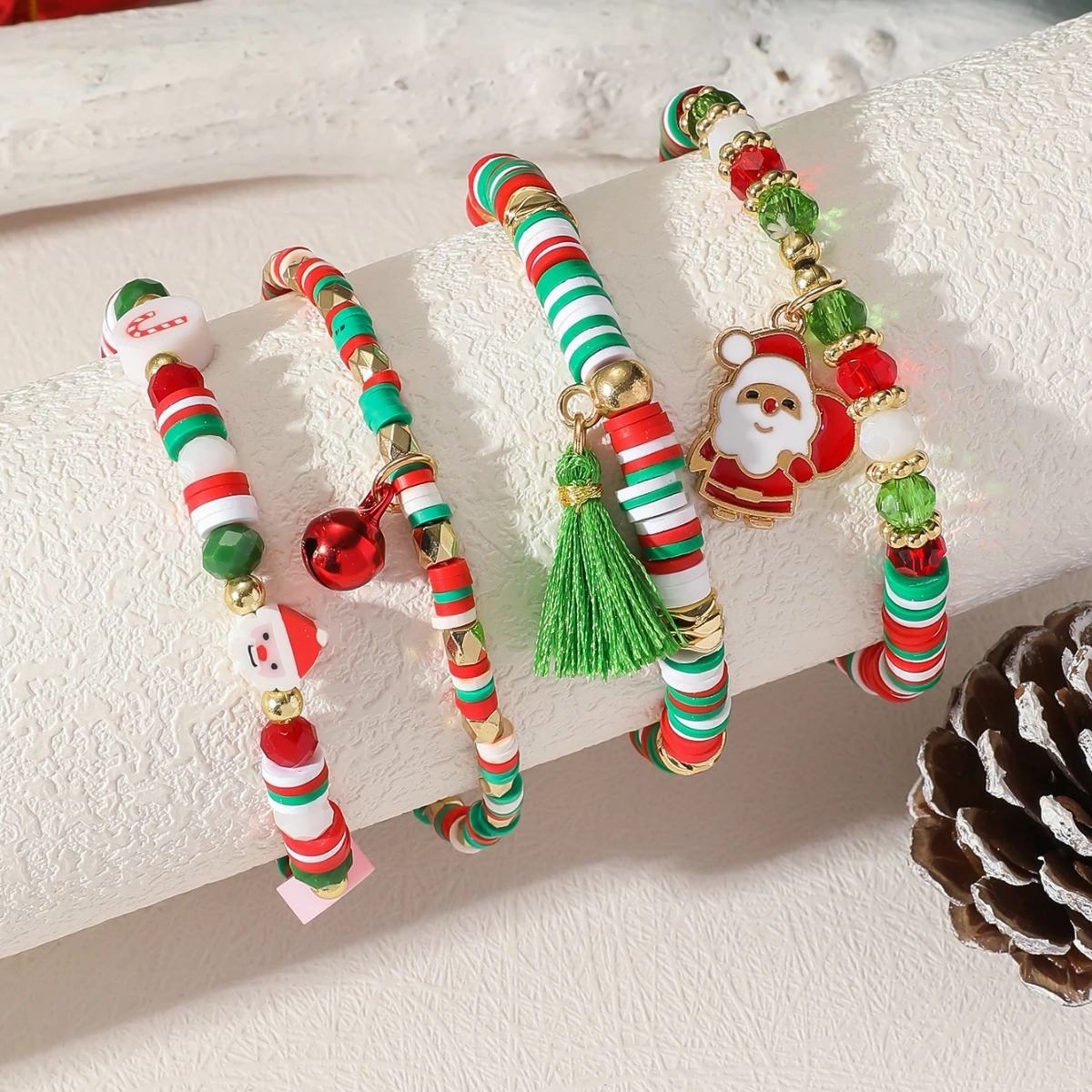 Detachable Christmas Decorations Santa Claus Reindeer Felt Bead Bracelet Fashion New Arrival Holiday Jewelry Women's Accessories