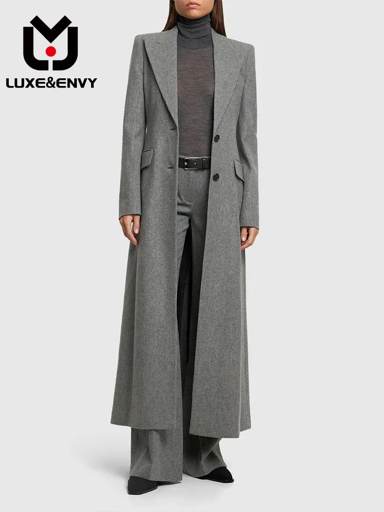 

LUXE&ENVY 2023 Autumn/Winter New Style Temperament Slim Fit A-line Extended Women's Solid Suit Style Woolen Coat Elegant Coat