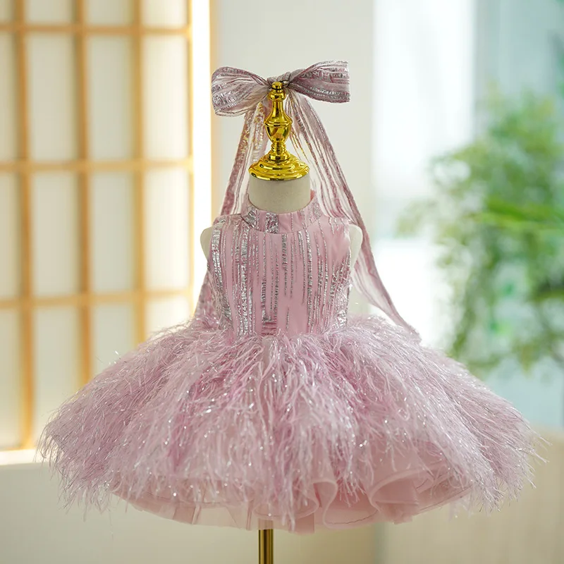 

Pink Little Girl Baby Puffy Dresses Princess costume Ball Gown Kids Birthday Party Clothing Child Christmas dress for easter eid