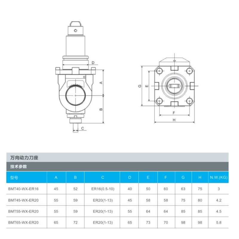 범용 구동 공구 거치대, 각도 조절 가능 CNC 공작 기계 액세서리, BMT40, BMT45, BMT55, BMT65