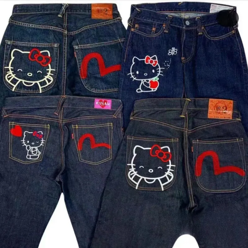 Fashion Brand Evisus Jeans For Women Cartoon Sanrio Hello Kitty 