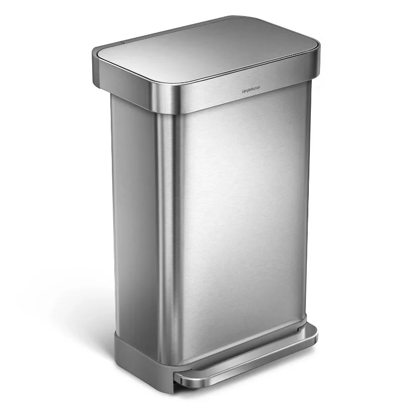 

12 gal Stainless Steel Rectangular Kitchen Step Trash Can with Liner Pocket, Brushed Stainless Steel