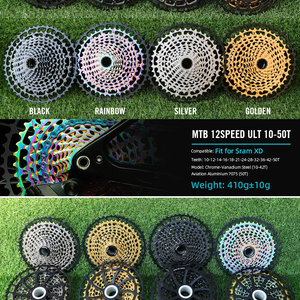 ULT PRO 12S MTB Kassette 10-52T 376g 10-50T 410g 425g 11-50T 380g 395g XD HG Stahllegierung Regenbogen CNC Leichtgewicht – Detail 4