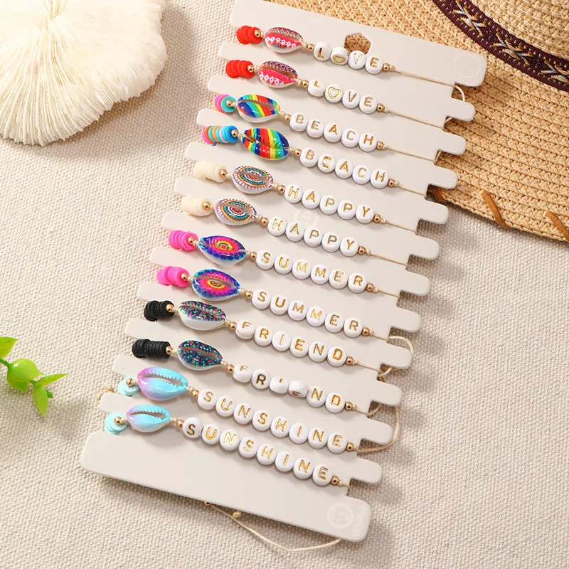 

Bohemian 12pcs/lot Naturally Shell Bracelets for Women Braided Adjustable Rope Letter Bead Bracelet Set Jewelry Gifts
