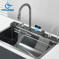 Stainless Steel Kitchen Waterfall Sink Digital Display Large Single Sink Dish Basin Sink Purification water Cup Washer Crane 1