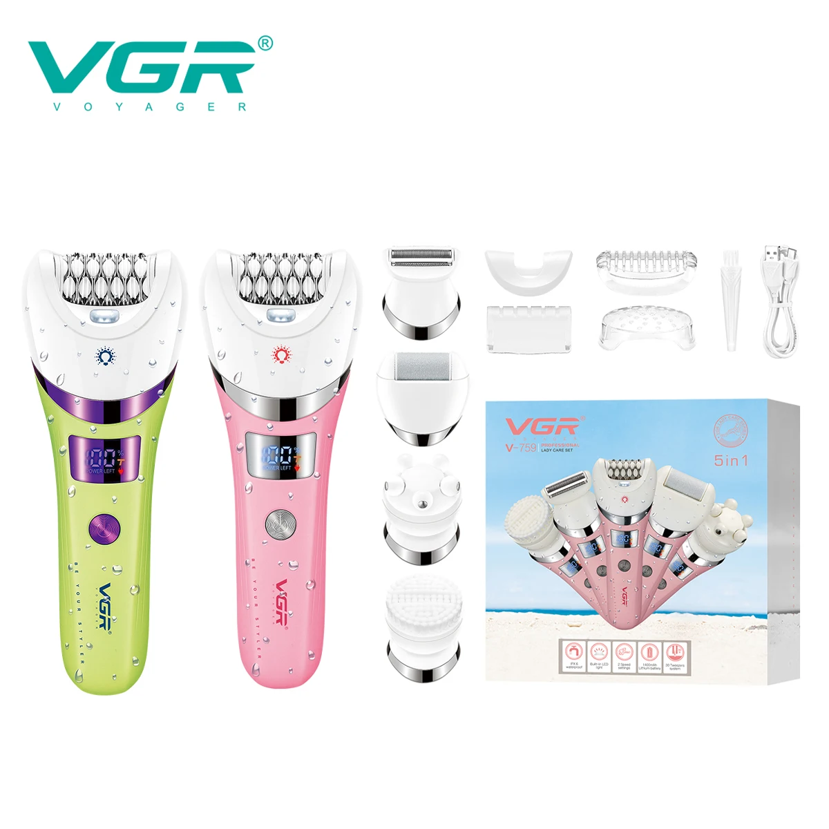 VGR V-759 5-in-1 مجموعة تشذيب الشعر متعددة الوظائف...