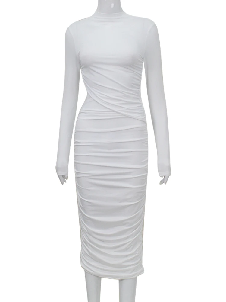 Ahagaga Fashion Sexy Club Hollow Out Dresses Women Regular Casual Solid O-neck Long Sleeve Slim Bodycon Elegant Vestidos Robes 6