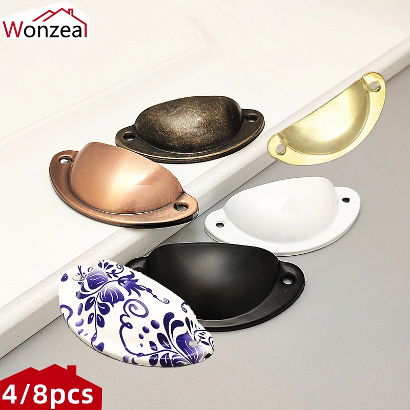 Retro Metal Cozinha Gaveta Armário Maçaneta da Porta Armário Puxadores de Ferro Bronze Antigo Concha Puxar Móveis Handware 8136 Peças Peças
