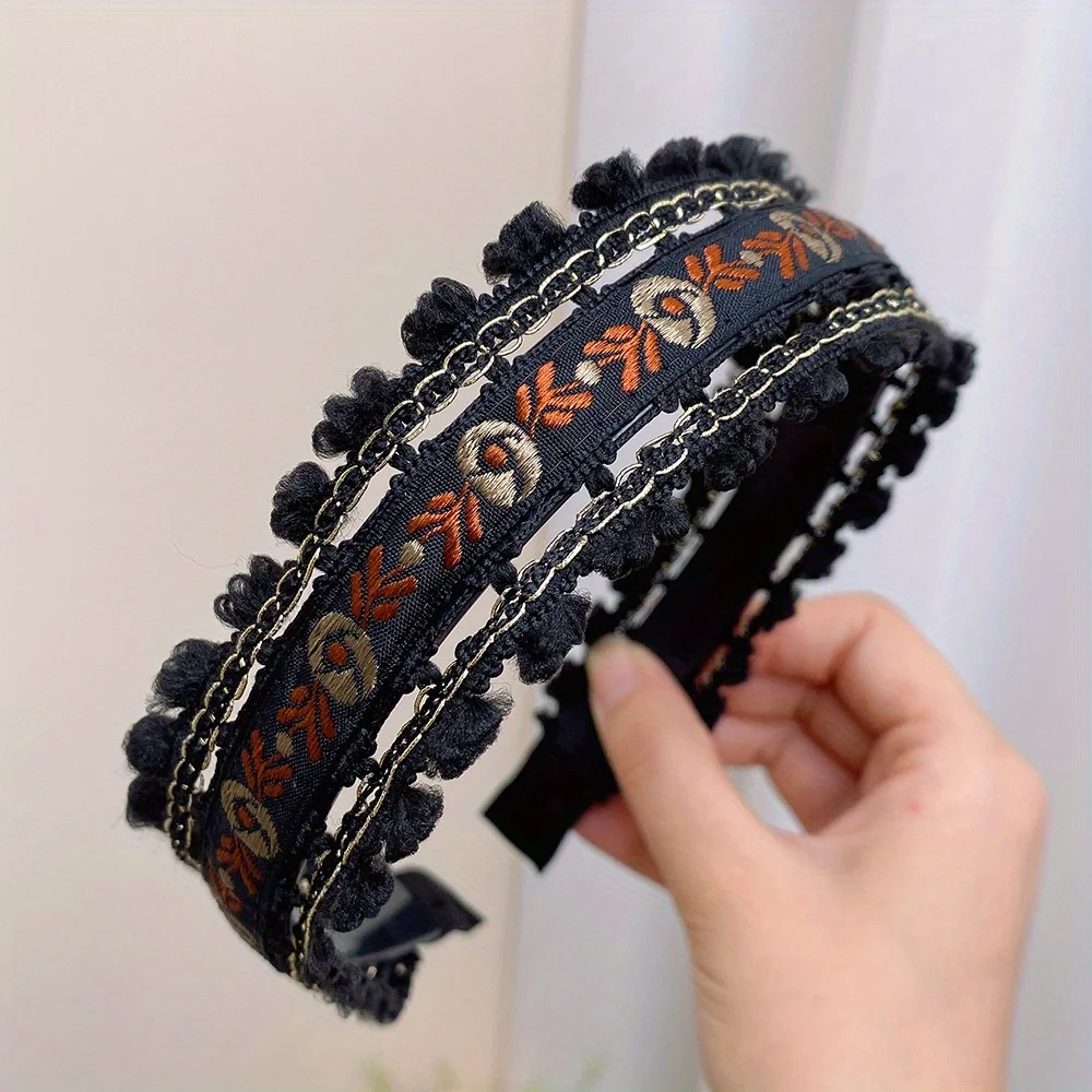 Neues Bohemian-Stirnband mit Blumenstickerei - Vintage-Haarband mit Blumenmuster für Frauen – Detail 6