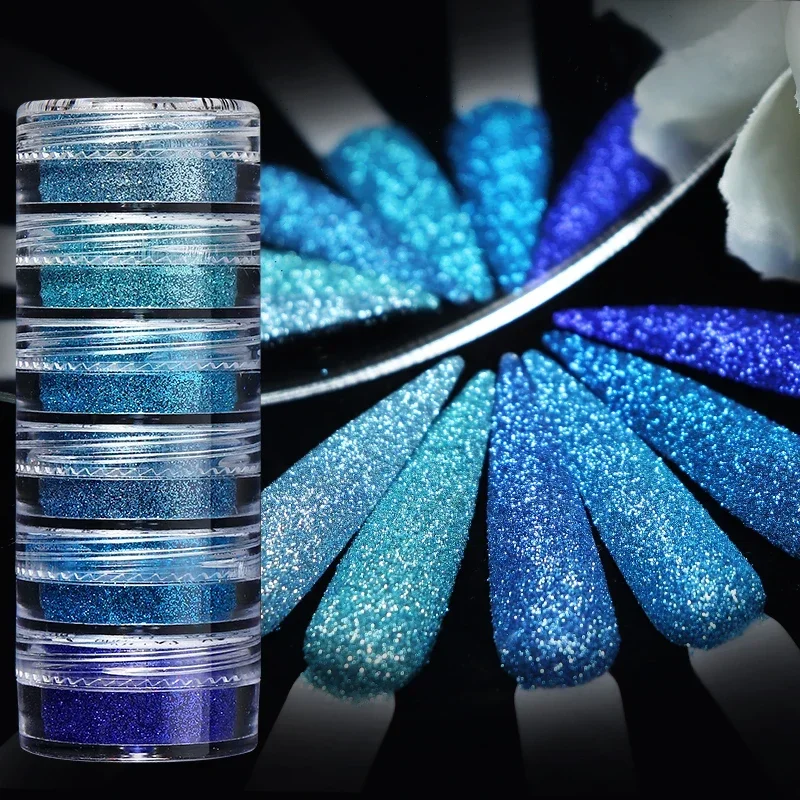 6Pc/Set Iridescent Nail Glitter Sugar Powder Colorful Chrome Pigment Dust for UV Nail Polish Nails Decoration Accessories