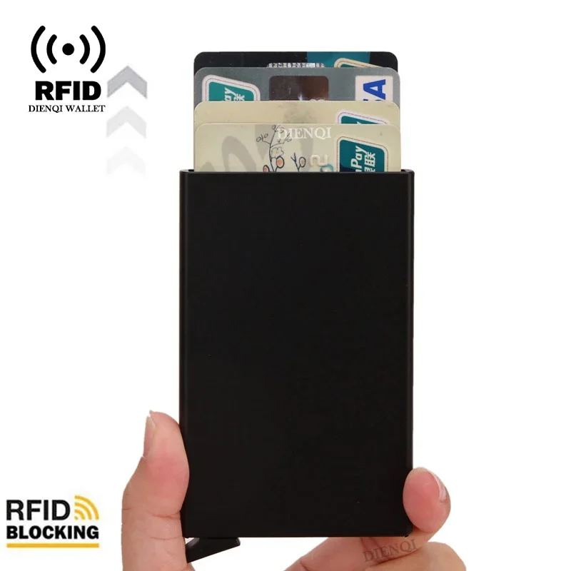 Rfid Credit Card Holder Metal Thin Slim Smart Wallet Men Women Wallets Pop Up Minimalist Small Black Purse Mini Walets for Men Best Sellers In Luggage, Bags