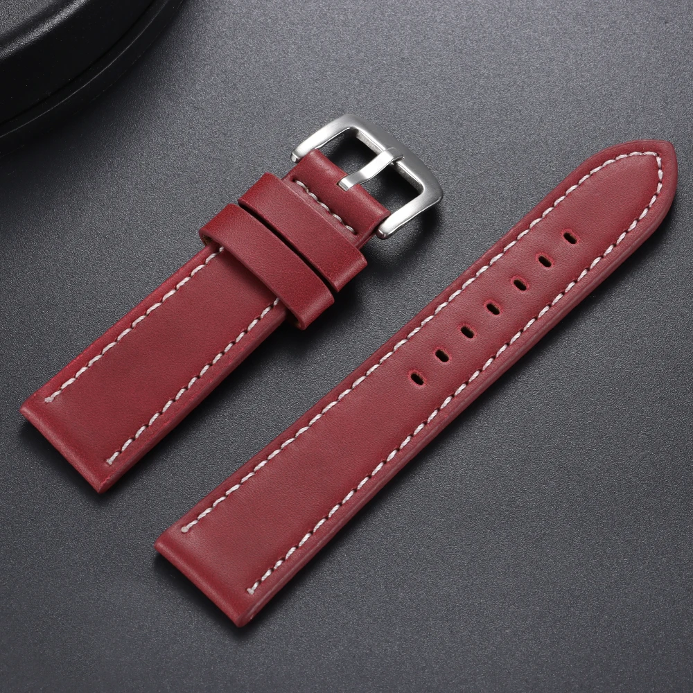 Vintage Leather Sport Watch Strap with Steel Pin Buckle - Brown/Black, Various Sizes