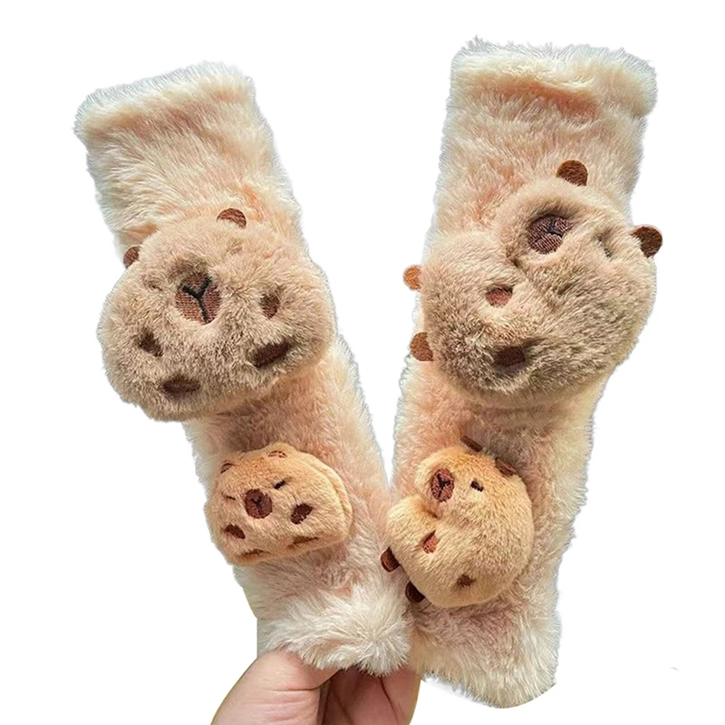 Soft Plush Capybara Car Seat Belt Cover Warm Cartoon Seat Belt Shoulder Pad Kawaii Comfortable Protector Car-styling