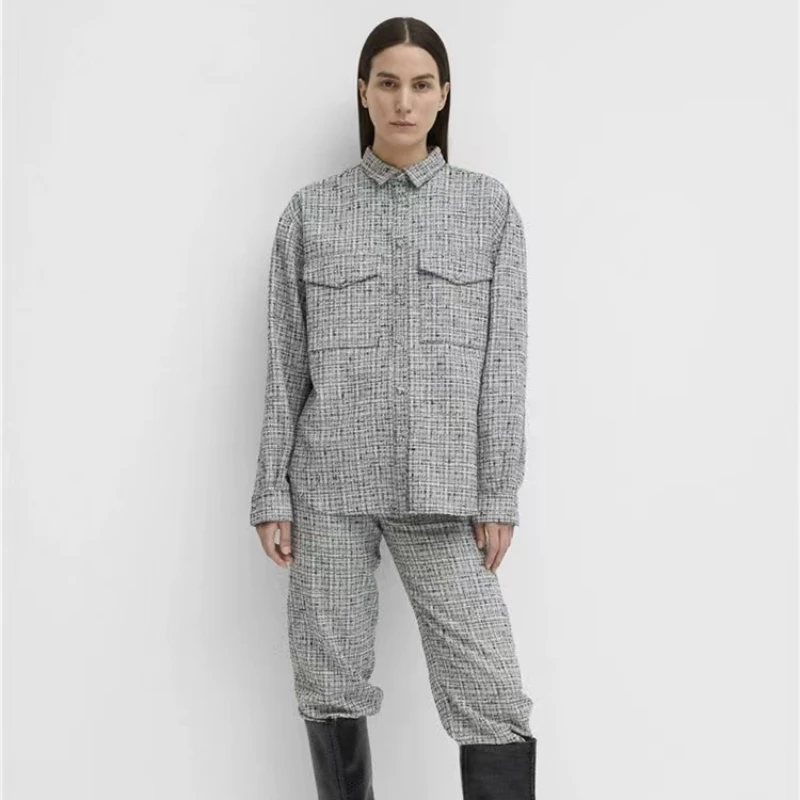 

2024 Early Spring New Design Woven Double Pocket Loose Long-sleeved Women Shirt