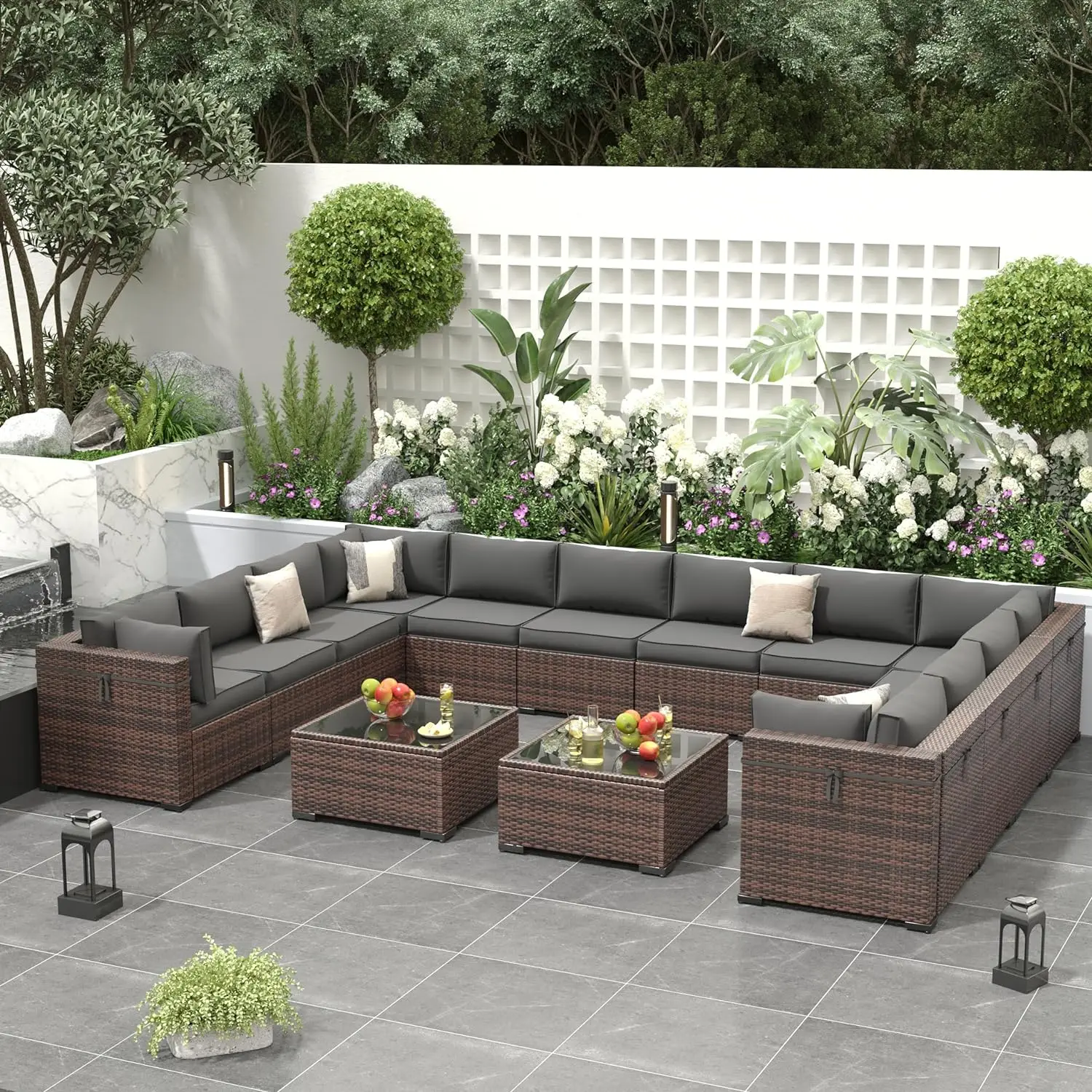 

Patio Furniture Set 7/8/14 Pieces Patio Conversation Set Outdoor Sectional Wicker Rattan Sofa with All-Weather Cover