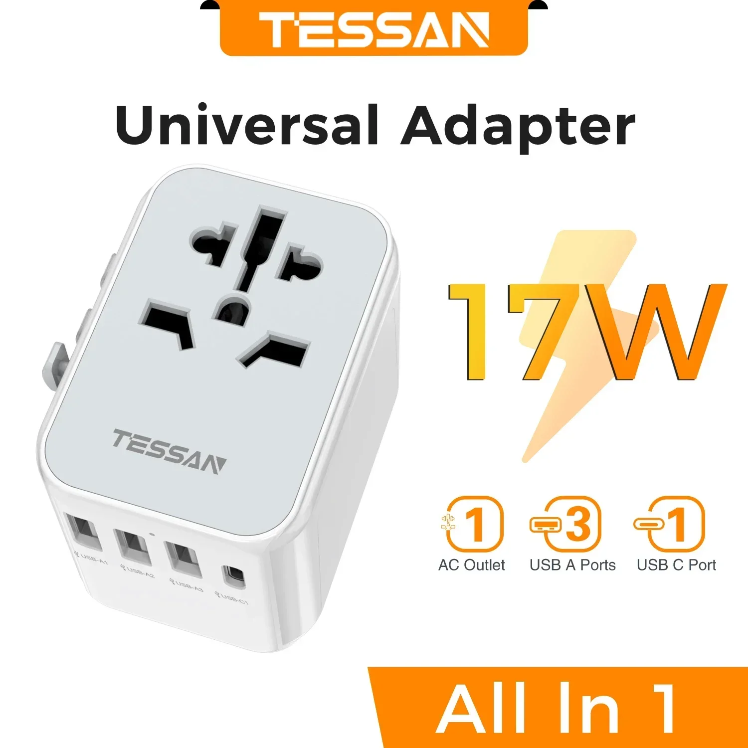Universal Travel Adapter with USB and Type C Ports