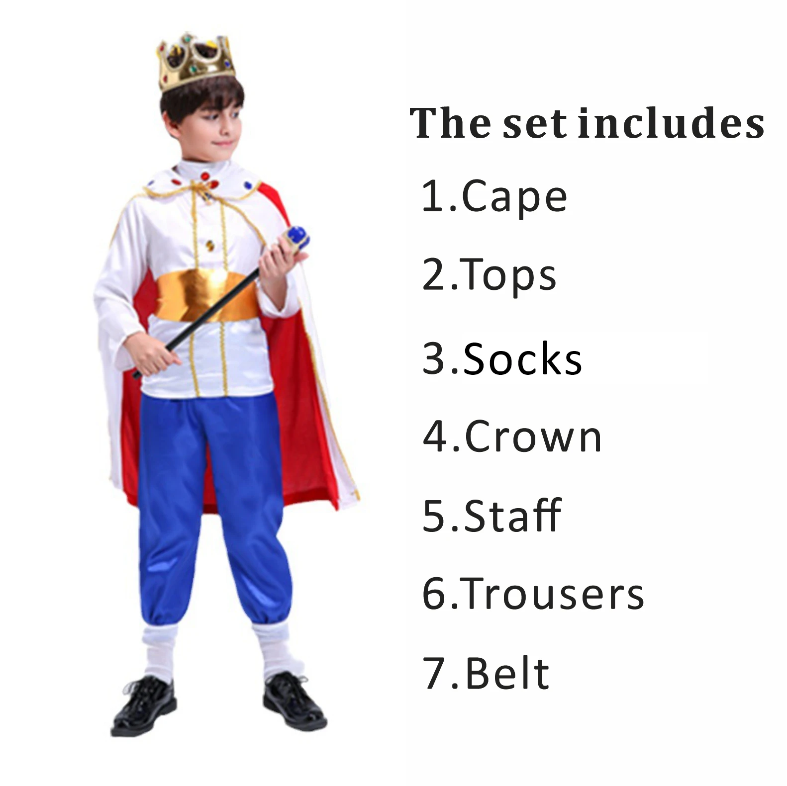 thumbnail image 1 of Disfraz de Príncipe para niños, conjunto de 7 piezas para Halloween, ropa de rey, fiesta de Carnaval, 1 of 4