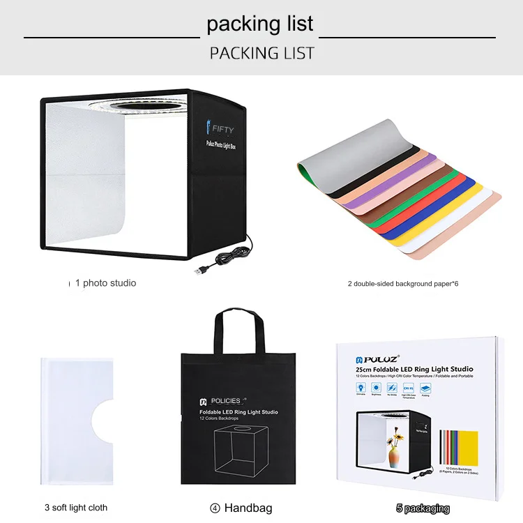 Folding Portable Photo Lighting Studio Shooting Tent Box with 12 Colors Backdrops, 25cm X 25cm X