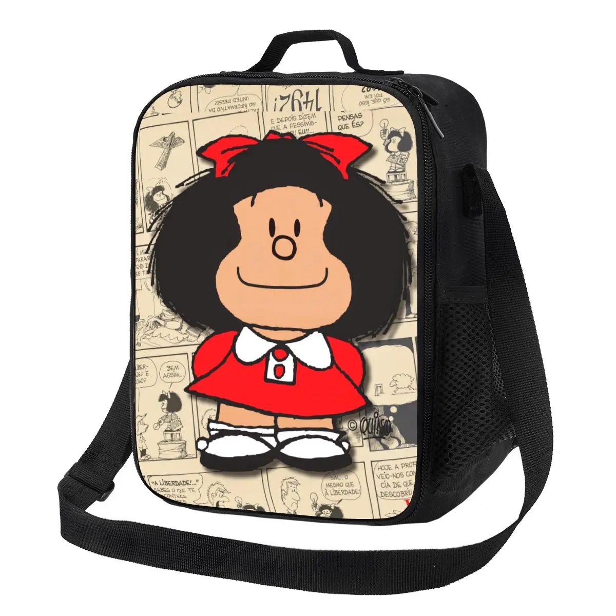 

Custom Vintage Mafalda Manga Lunch Bag Women Warm Cooler Insulated Lunch Boxes for Kids School Children