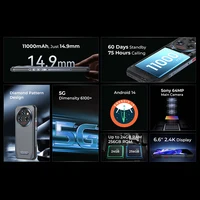 Oukitel WP35 5G Rugged Smartphone 2.4K Display MTK Dimensity 6100+ 11000mAh 8GB+256GB 64MP Rear Camera Mobile Phone Android 14 2