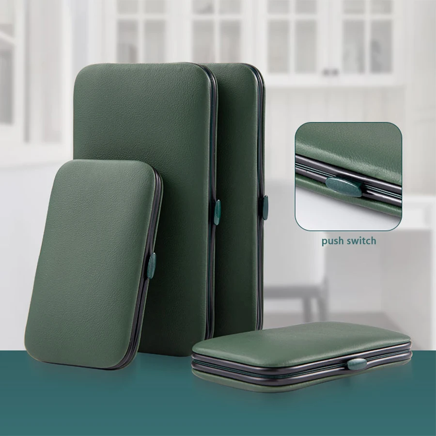 녹색 스테인리스 스틸 손톱깎이 세트 6-18종 가죽 케이스 포함 전문 발 및 얼굴 관리 도구 키트