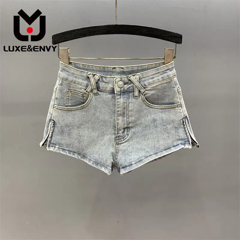 

LUXE&ENVY Short Denim Shorts For Women In The Summer Of 2023, Featuring Long Legs, Slim Legs, And Sexy Hot Pants With Wide Legs