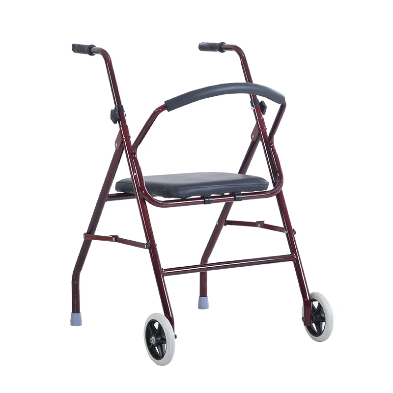 Supportive Walkers Carbon Steel Elderly Rehabilitation Aid with Wheeled Armrest Mobility Support Walker Walking Stick with Seat