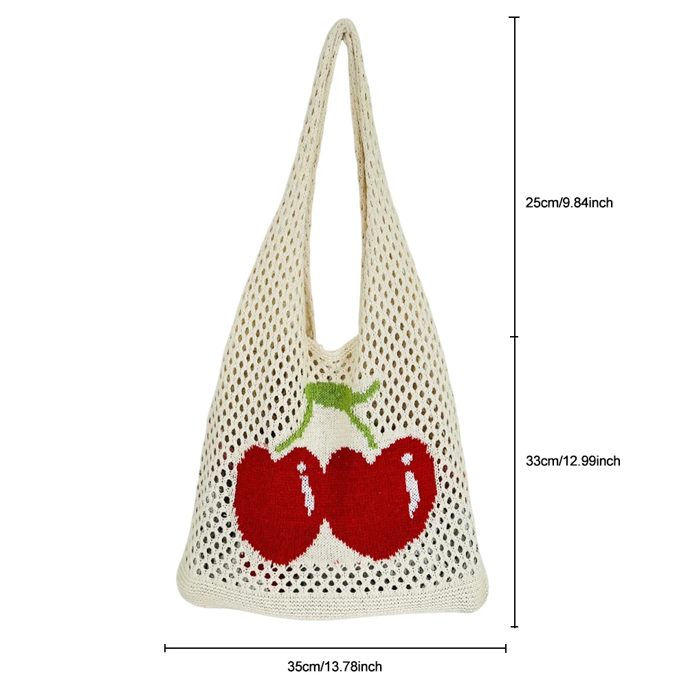 Trendy Crochet Bag for Women Cherry Tote Bags Woven Shoulder Bags Raffia Summer Beach Bag Female Travel Bag Luxury Handbag Purse