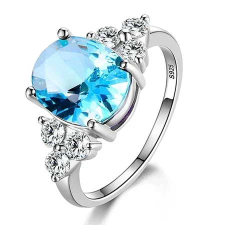 Elegant 925 Sterling Silver Zircon Ring with Multi-Colored Oval Stones – Perfect Fashion Jewelry