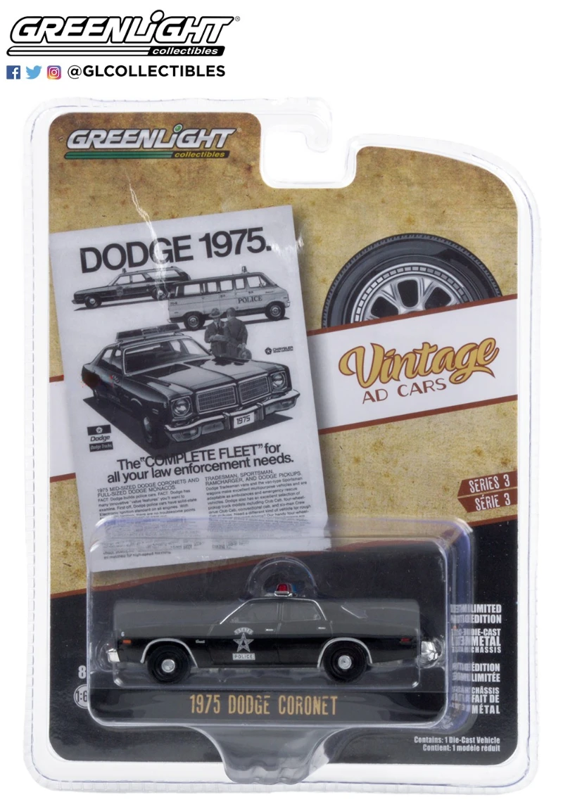 

1:64 1975 Dodge Coronet State police car High Simulation Diecast Car Metal Alloy Model Car kids toys collection gifts W708