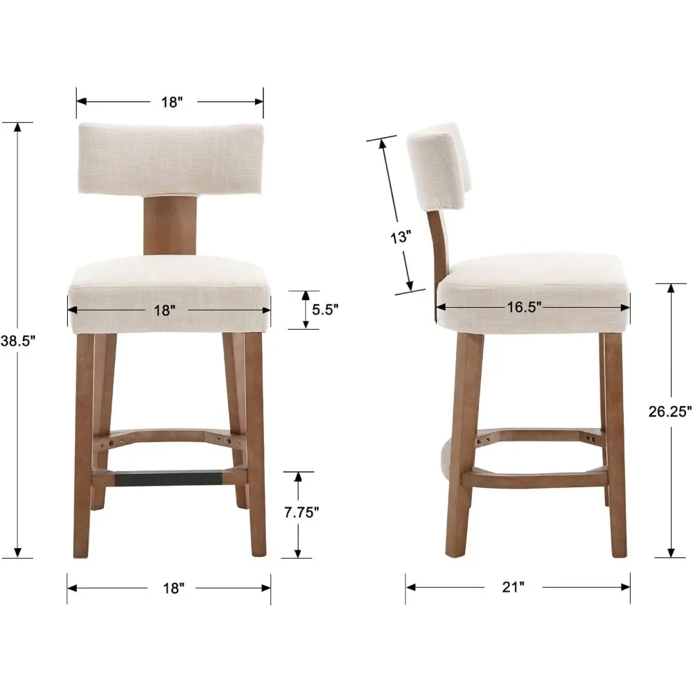 26&rdquo; Set of 2 Modern Kitchen Bar Stools with Back and Solid Wood Legs, Farmhouse Upholstered Island Stools Countertop Bar Chairs