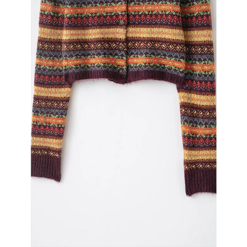 Vintage Casual Chic Women Sweater Long Sleeve Jacquard Knitting Cardigans Fashion 2025 Autumn Winter Cardigan Coat