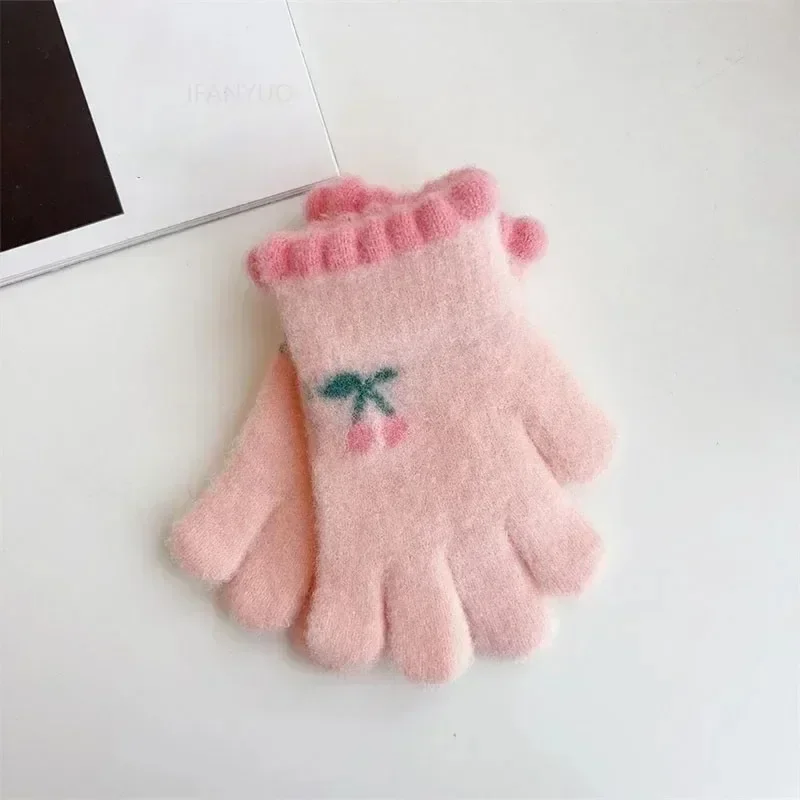 Korean Sweet Cherry Children Kids Warm Gloves Winter Windproof Thicken Boys Girls Kids Cycling Mittens Cute Fashion Baby Gloves
