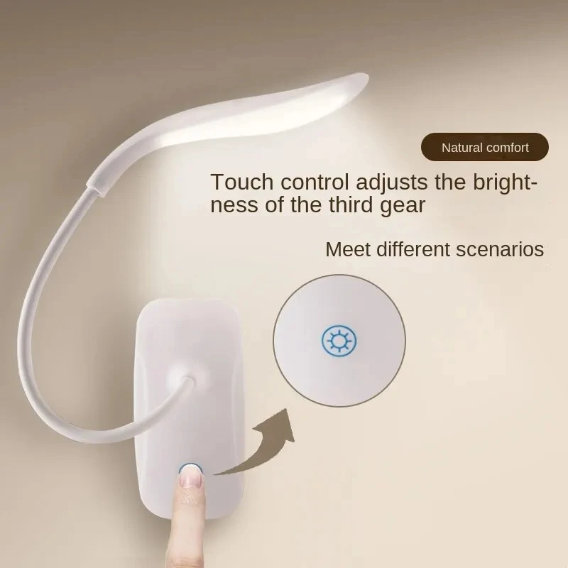 LED Lamp Duckbill USB Charging Desk Lamp 3 Level Touch Dimming Eye Protection Study Clip Book Light for Bedroom Bedside Reading