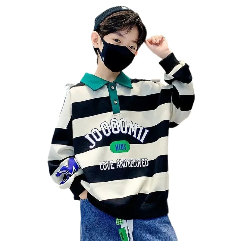Sweatshirt Pullover Tops Jumper Boys School Kids 7-16 Yrs Cotton Contrast Striped Alphabet Turtleneck kids hoodie sweatshirts