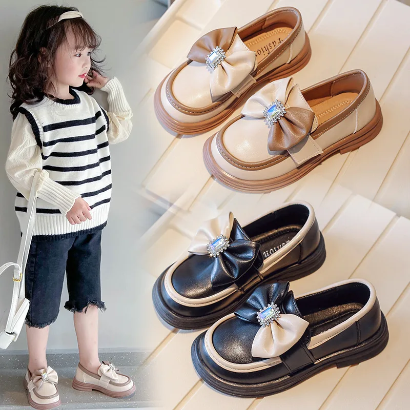 Girls Stylish Leather Shoes 2024 Spring and Autumn New One Pedal Loafer Soft Bottom Non-Slip Medium and Large Children's Princes yy children s bicycle baby boy pedal bicycle medium and large children s stroller