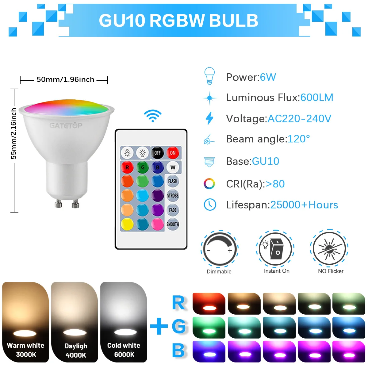 ตัวเลือกสินค้า หลอดไฟ LED สีสันสดใส ปรับแสงได้ 20W