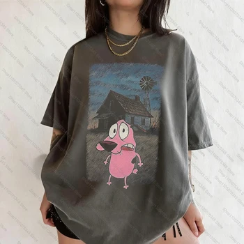 Vintage Courage The Cowardly Dog Cartoon Print Short Sleeve T-Shirt Retro Unisex Graphic Tee 90s Nostalgia Summer Streetwear Tee 1