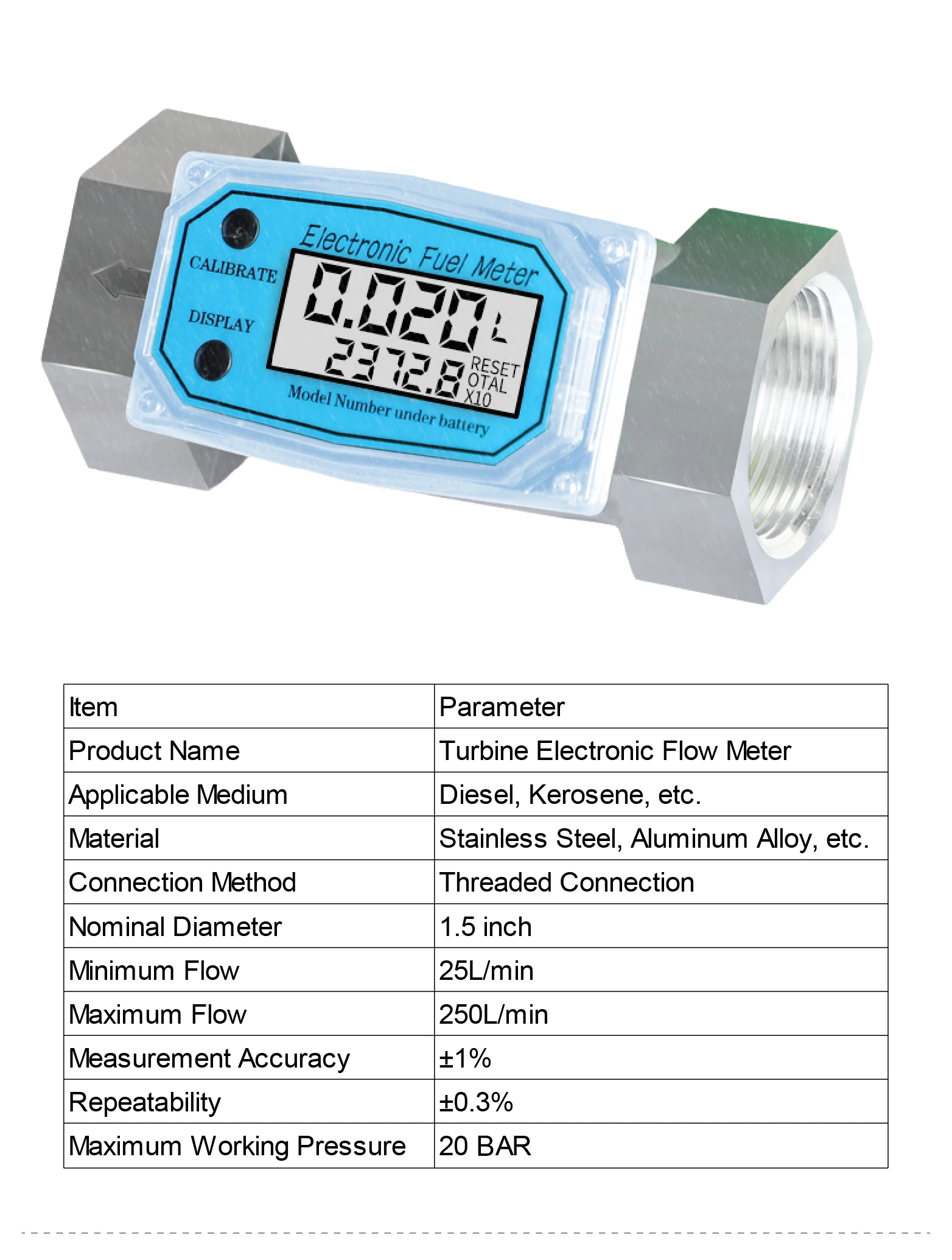 Electronic Turbine Fuel Flow Meter G3/4 G1 G1.5 G2 Inch Diesel Petrol Water Digi