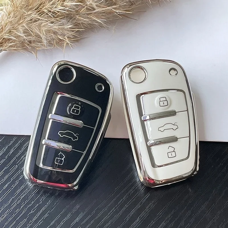 TPU Car Flip Key Case Cover Shell Fob Protector Keychain for Audi A1 A3 A6 A6L Q2 Q3 Q7 TTS R8 S6 RS3