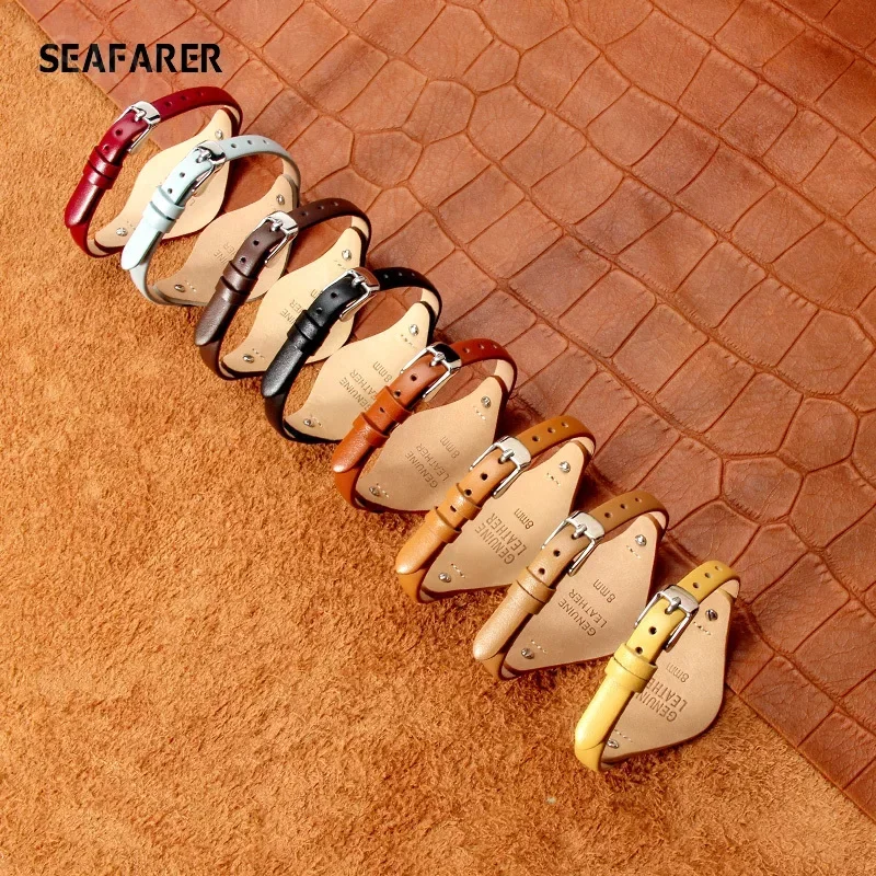 Elegant Women's Genuine Leather Watch Strap - Slim 8mm Bracelet Band